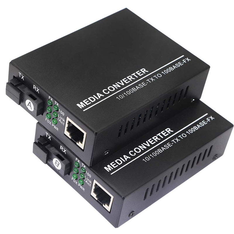 XMSJSIY Fiber Ethernet Media Converter, Single-Mode 10/100Base-TX to 100Base-FX, RJ45 to SC, Fiber Transceiver Up to 25KM (1 Pair) - Image 1
